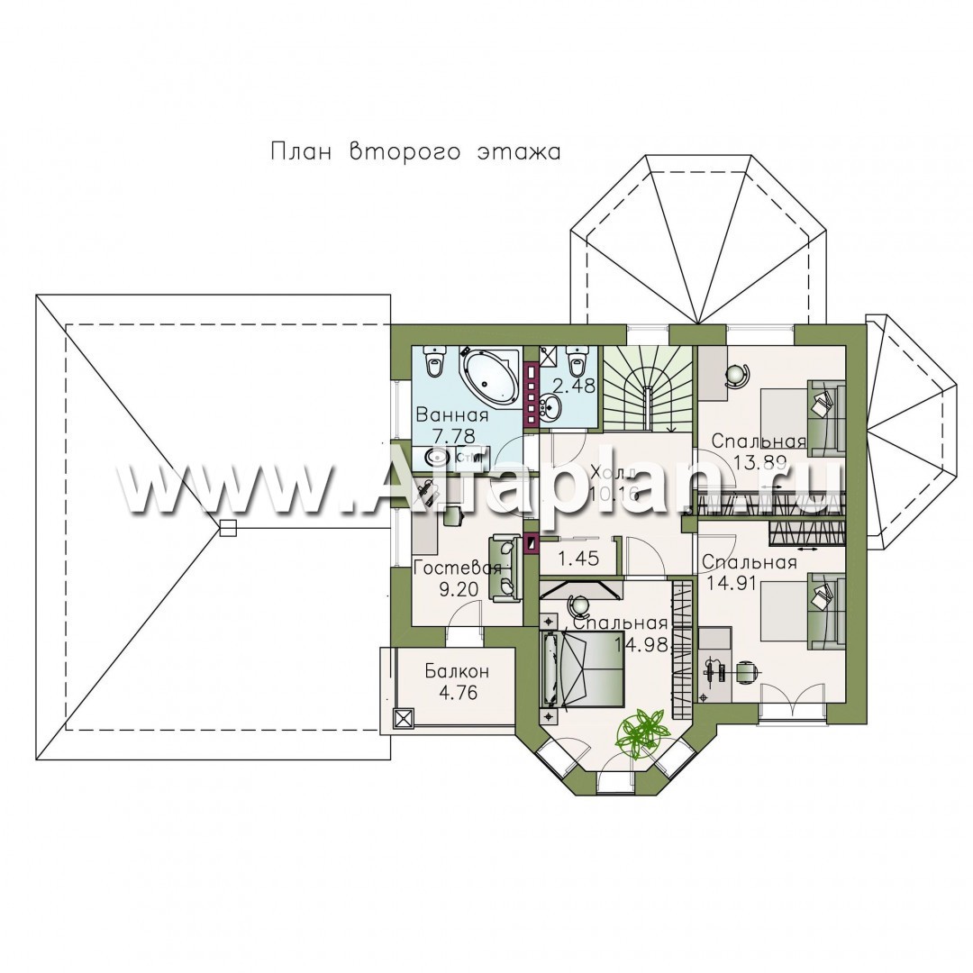 Проекты домов Альфаплан - «Классический»- двухэтажный особняк с эркером и большим гаражом - изображение плана проекта №2