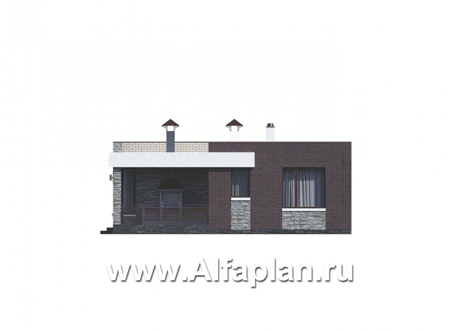 «Дега» - красивый проект одноэтажного дома, современный стиль, с террасой и с плоской кровлей - фасад дома