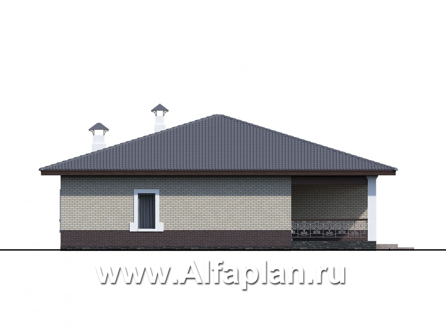 Проекты домов Альфаплан - «Ангара» - стильный одноэтажный коттедж с террасой - изображение фасада №3