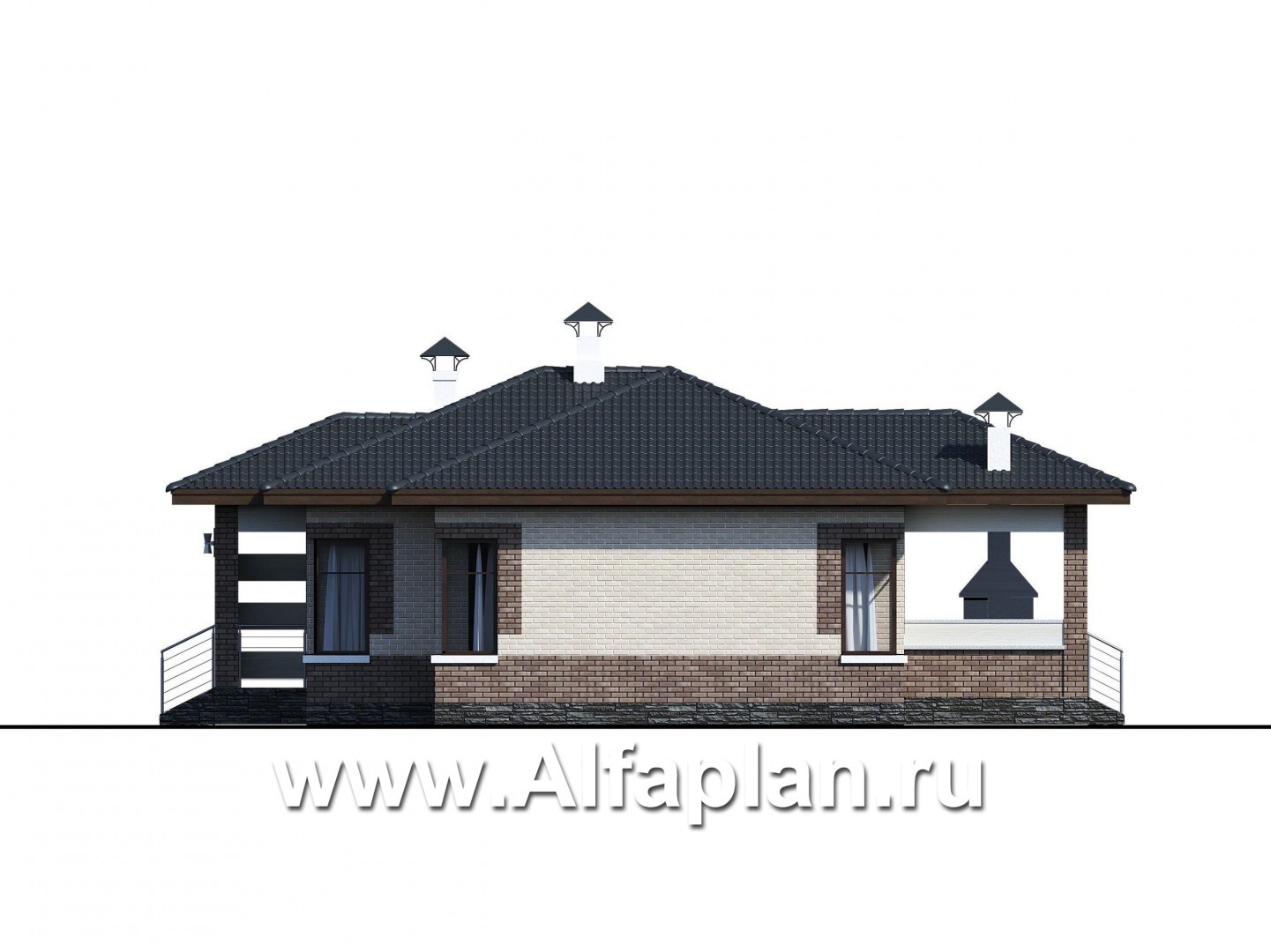 Проекты домов Альфаплан - «Авалон» - стильный одноэтажный дом с угловым остеклением - изображение фасада №4