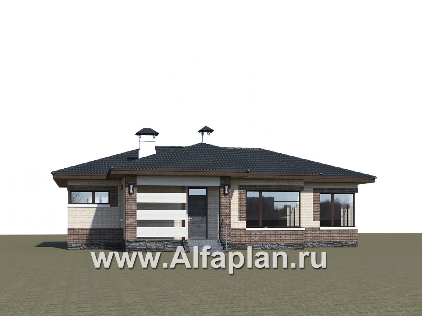 Проекты домов Альфаплан - «Авалон» - стильный одноэтажный дом с угловым остеклением - дополнительное изображение №1