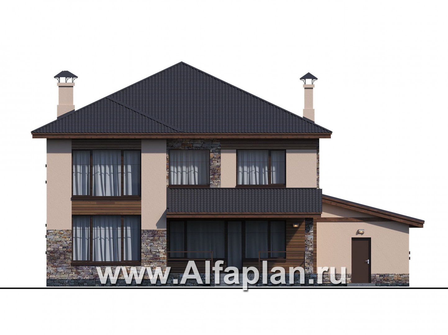 Проекты домов Альфаплан - «Родос» - стильный двухэтажный дома с гаражом на две машины - изображение фасада №3