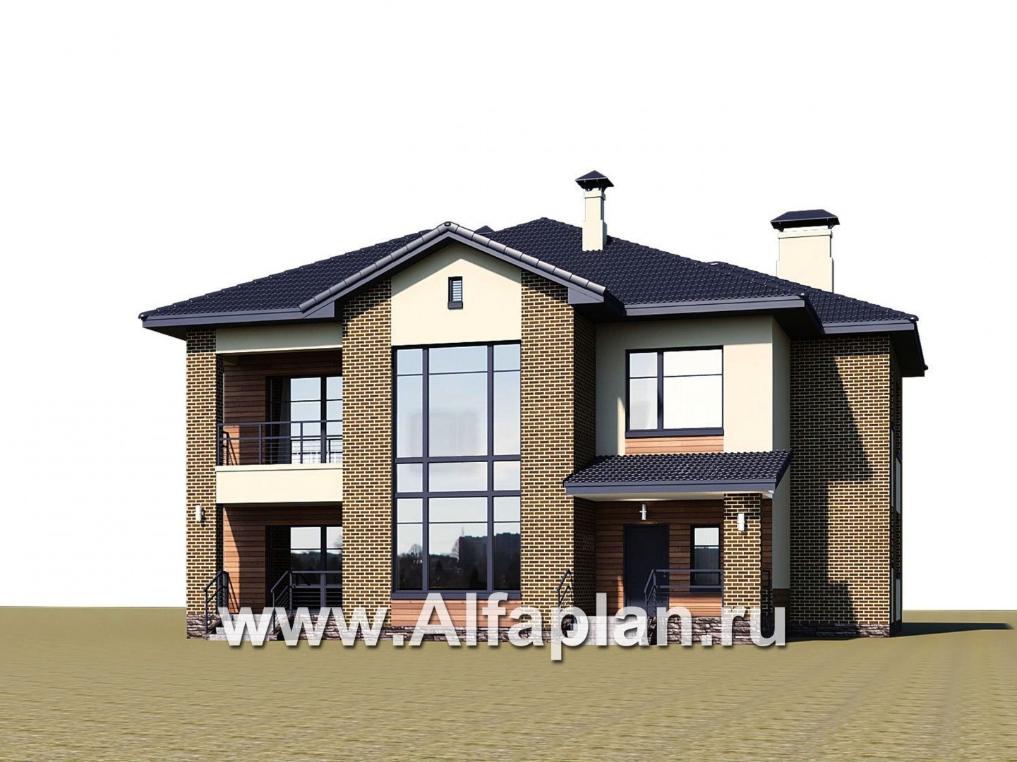 «Арно» - проект двухэтажного дома, особняк с двусветной гостиной, с бассейном - дизайн дома №1