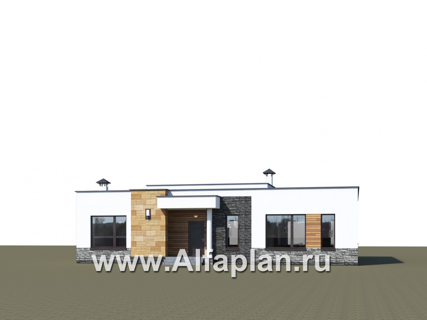 Проекты домов Альфаплан - «Мадейра» - стильный одноэтажный дом с плоской кровлей - дополнительное изображение №1