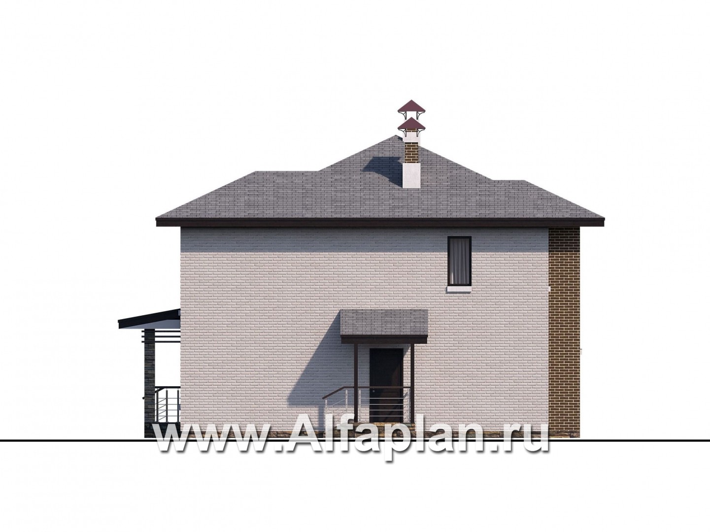 Проекты домов Альфаплан - «Квантум» - двухэтажный дом с большой террасой,  с комнатой на 1-ом этаже - изображение фасада №4