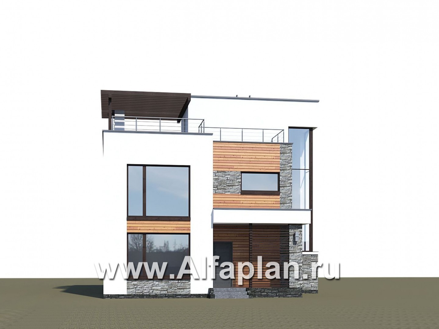 Проекты домов Альфаплан - «Золотой ключик» — современный дом с плоской эксплуатируемой кровлей - дополнительное изображение №1