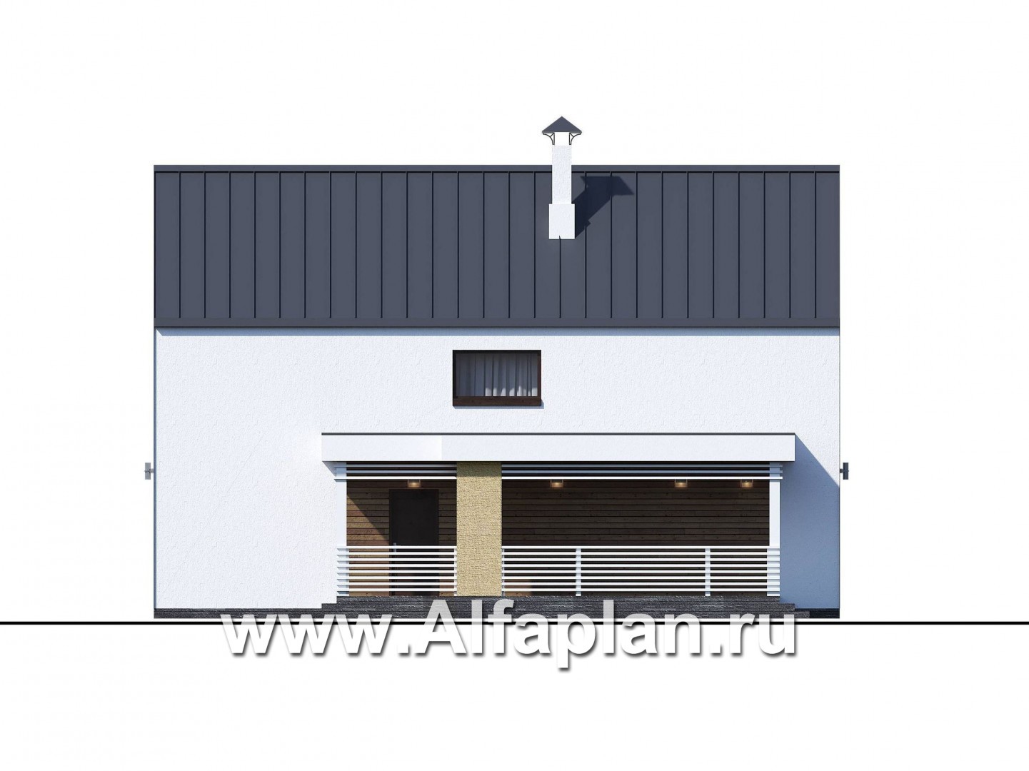 Проекты домов Альфаплан - «Барн» - современный мансардный дом с боковой террасой - изображение фасада №2