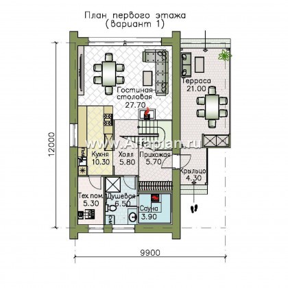 Проекты домов Альфаплан - «Барн» - современный мансардный дом с боковой террасой - превью плана проекта №1