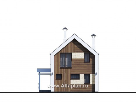 Проекты домов Альфаплан - «Барн» - современный мансардный дом с боковой террасой и балконом - превью фасада №1