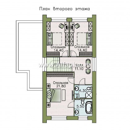 Проекты домов Альфаплан - «Барн» - современный мансардный дом с боковой террасой - превью плана проекта №2