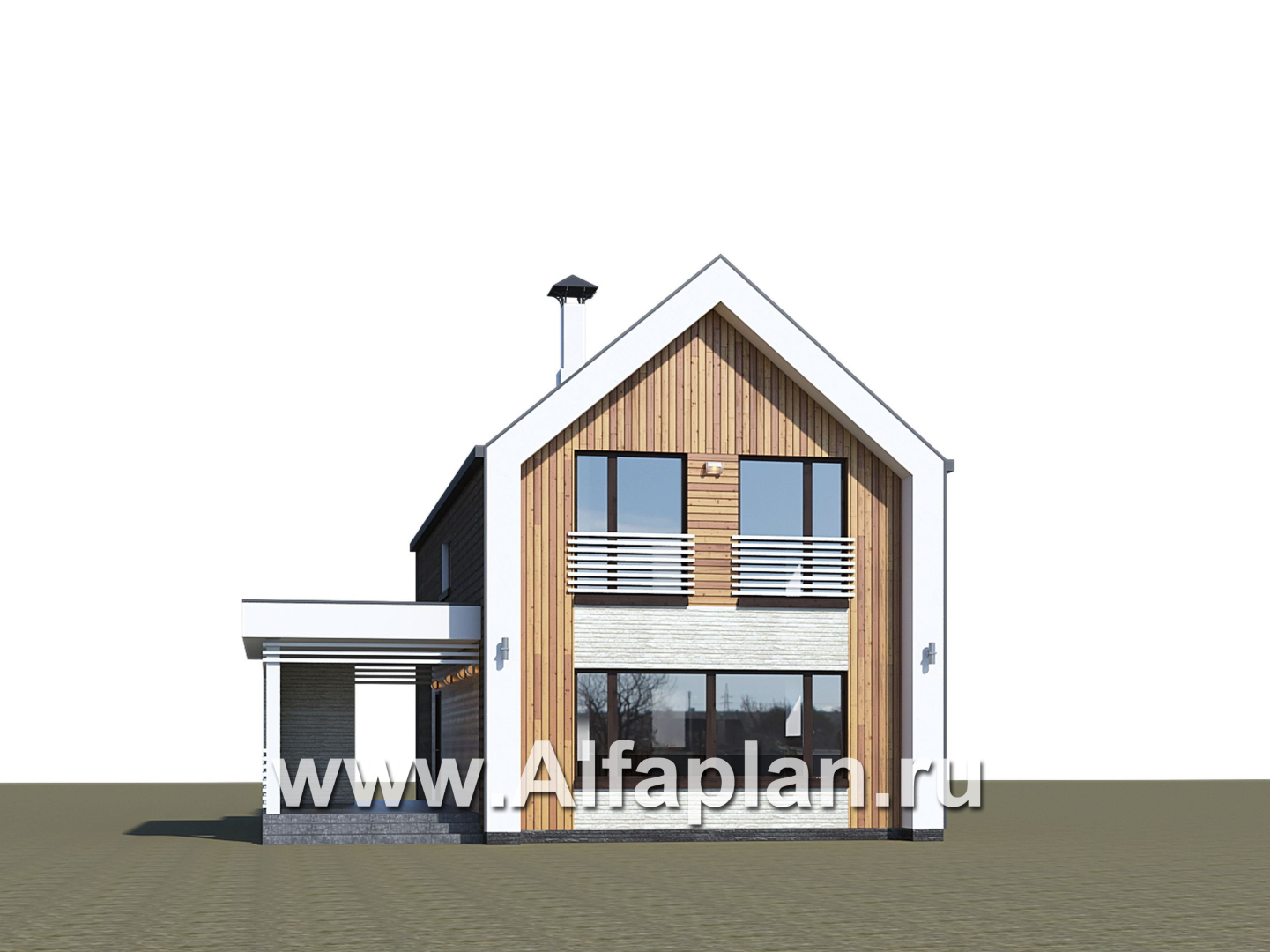 Проекты домов Альфаплан - «Барн» - современный мансардный дом с боковой террасой - дополнительное изображение №1