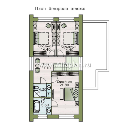 Проекты домов Альфаплан - «Барн» - современный мансардный дом с боковой террасой - превью плана проекта №2
