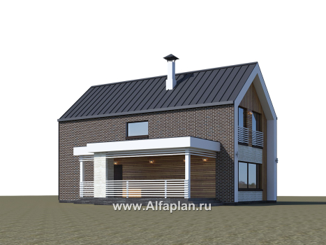 Проекты домов Альфаплан - «Барн» - современный мансардный дом с боковой террасой - превью дополнительного изображения №2