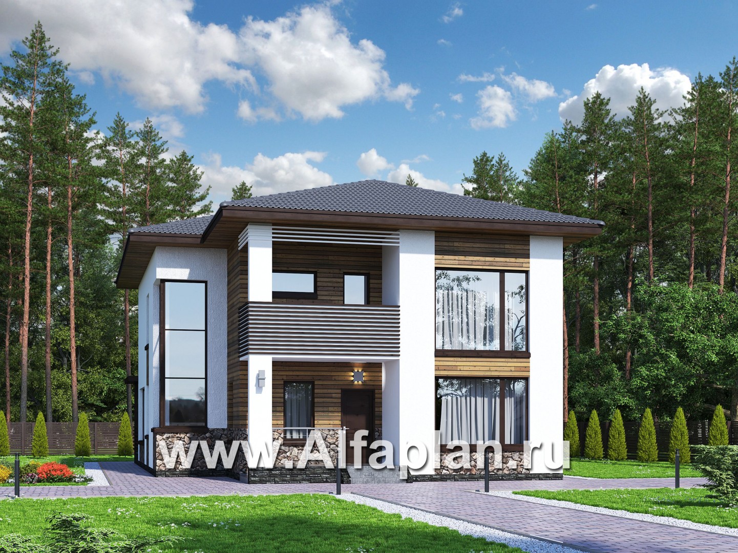 Проекты домов Альфаплан - "Золотой ключик" - план дома, где все спальни с душевыми - основное изображение