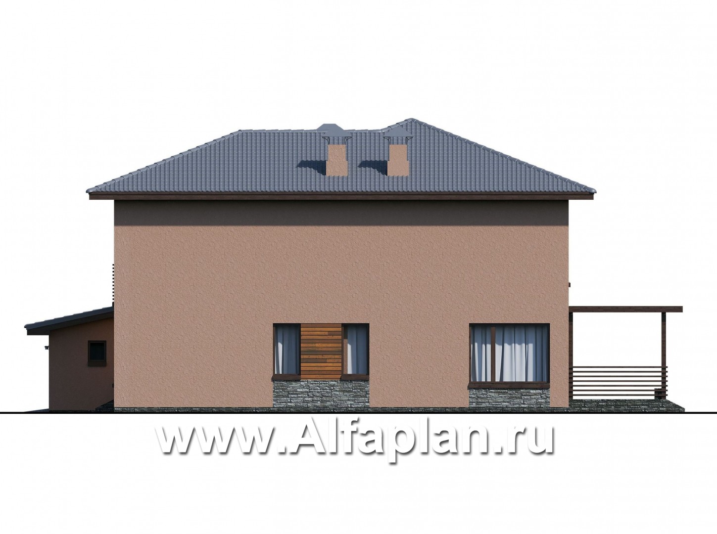 Проекты домов Альфаплан - "Золотой ключик" - план дома, где все спальни с душевыми - изображение фасада №4