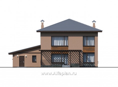 Проекты домов Альфаплан - "Золотой ключик" - план дома, где все спальни с душевыми - превью фасада №3