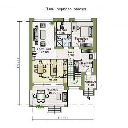 Проекты домов Альфаплан - «Эрго» - проект компактного дома 10х10м с односкатной кровлей - превью плана проекта №1