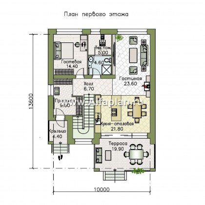 Проекты домов Альфаплан - «Эрго» - проект компактного дома 10х10м с односкатной кровлей - превью плана проекта №1