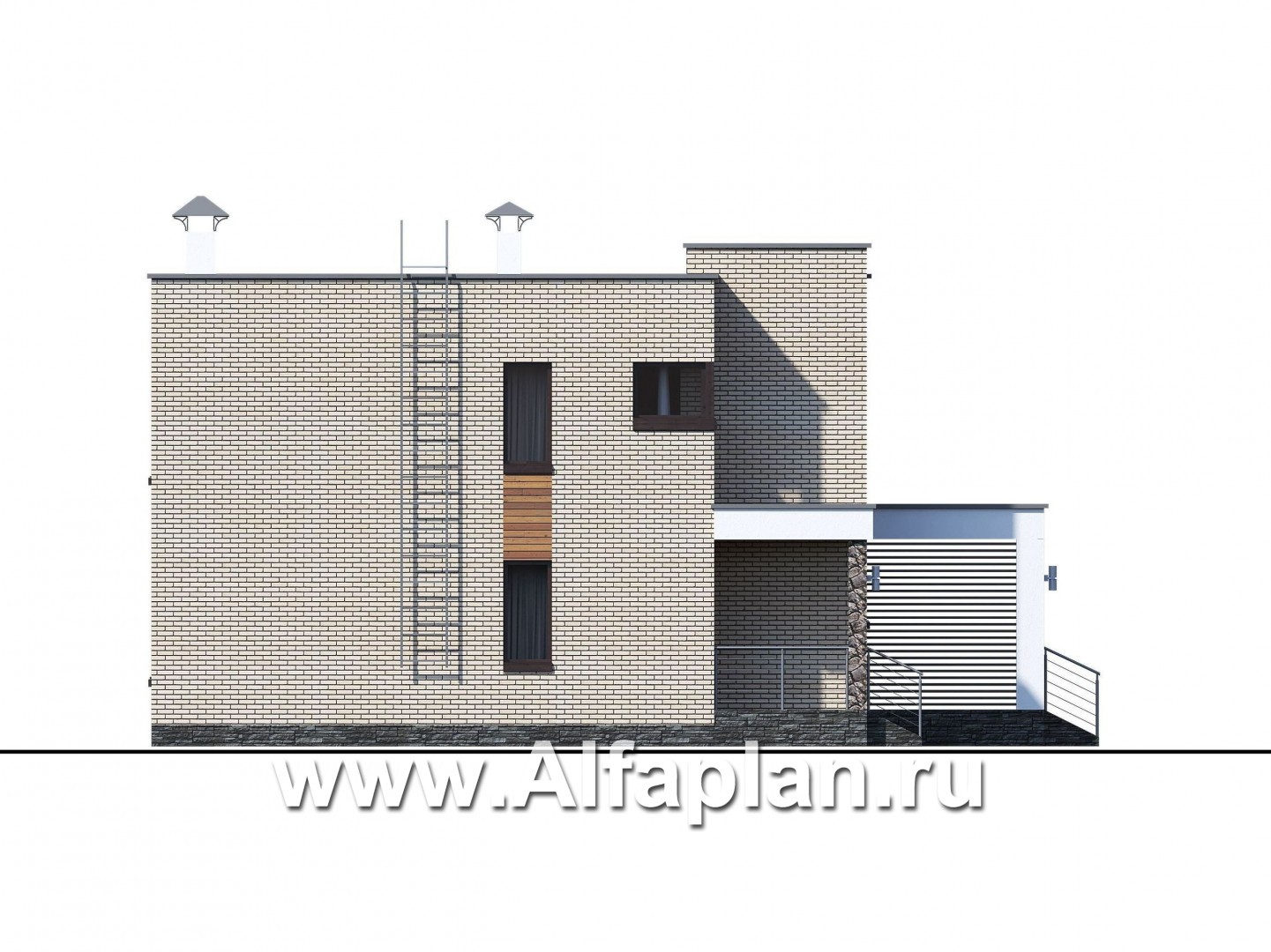 Проекты домов Альфаплан - «Эрго» - проект двухэтажного дома с плоской кровлей 10х10м - изображение фасада №4