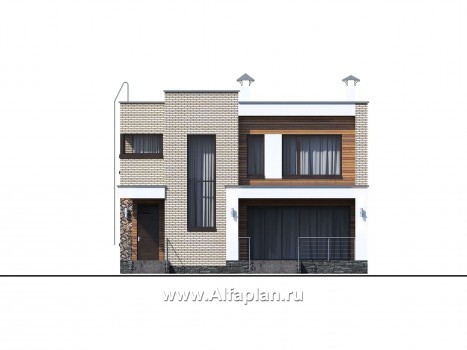 Проекты домов Альфаплан - «Эрго» - проект двухэтажного дома с плоской кровлей 10х10м - превью фасада №1