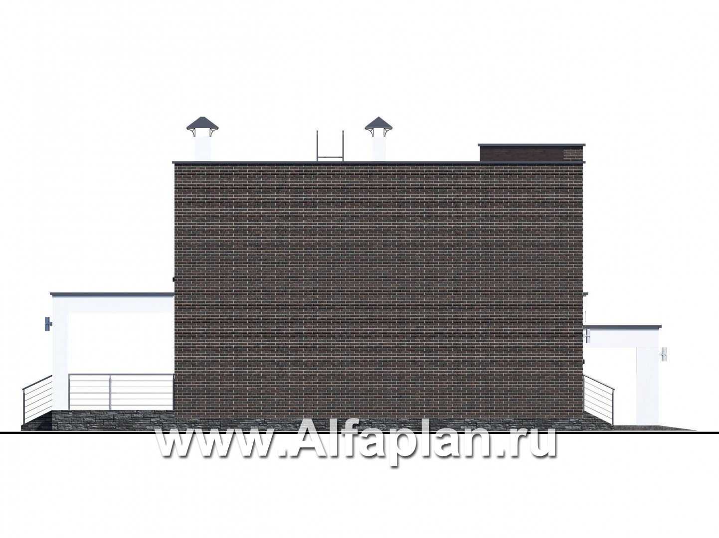 Проекты домов Альфаплан - «Эрго» - проект двухэтажного дома с плоской кровлей 10х10м, с гаражом-навесом - изображение фасада №2