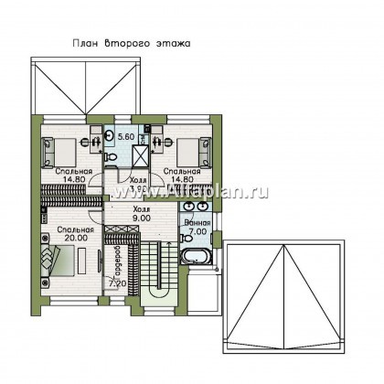 Проекты домов Альфаплан - «Эрго» - проект двухэтажного дома с плоской кровлей 10х10м, с гаражом-навесом - превью плана проекта №2