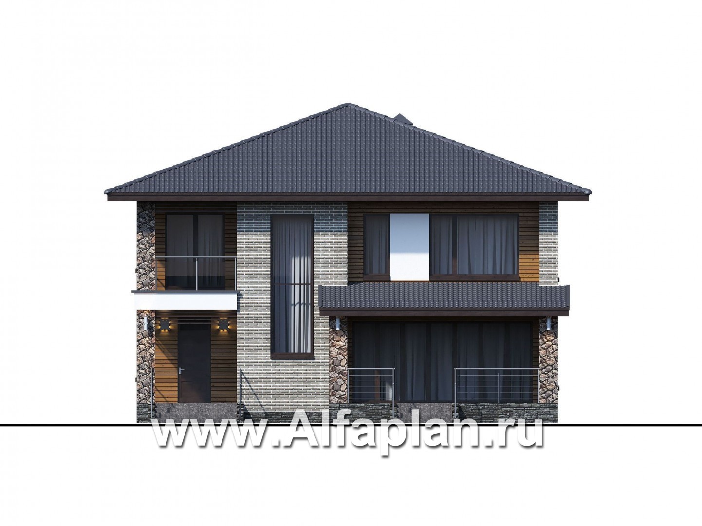 Проекты домов Альфаплан - «Эрго» - проект рационального, уютного современного дома - изображение фасада №1