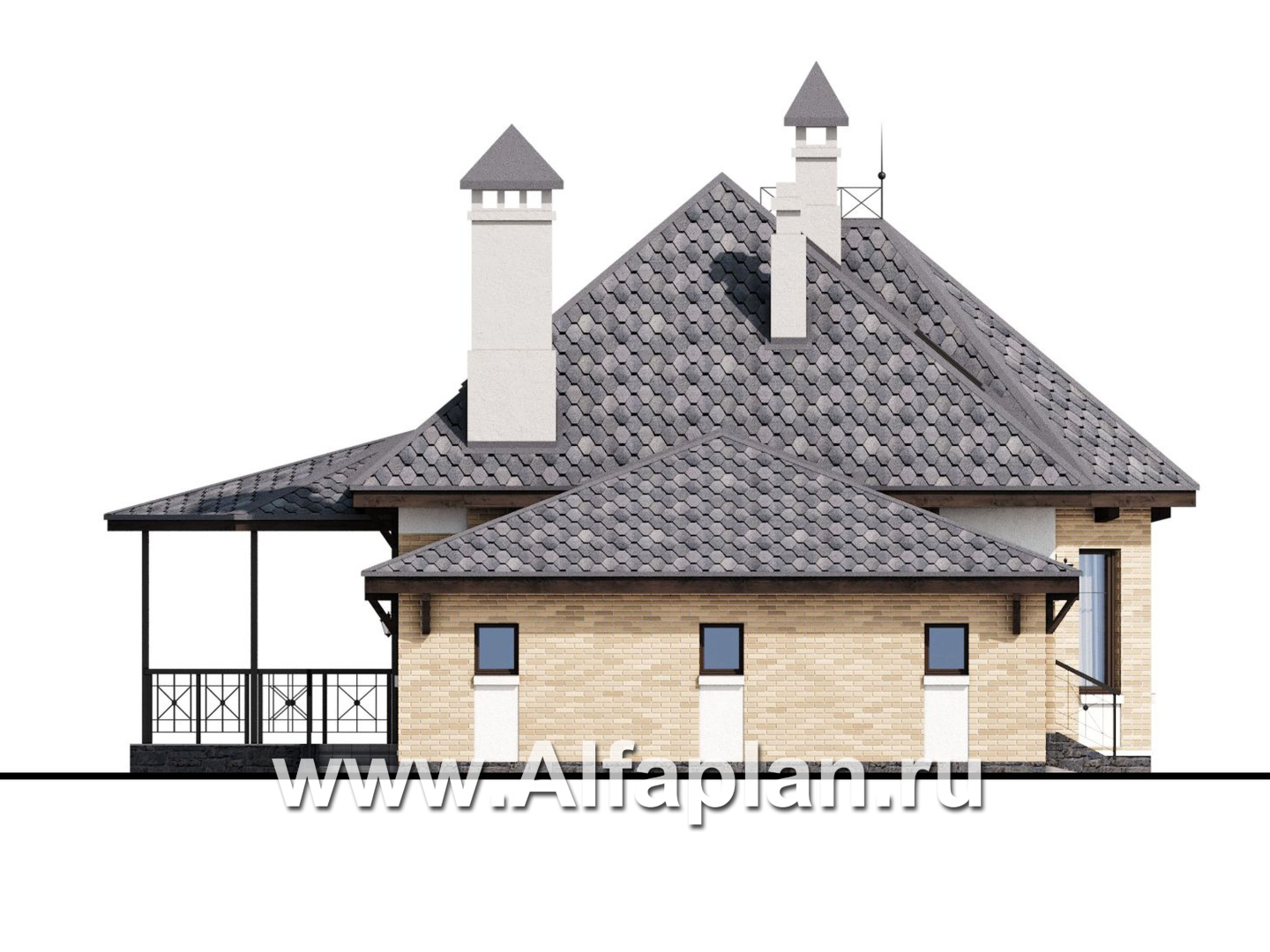 Проекты домов Альфаплан - «Душечка» - небольшой дом с мансардой и гаражом - изображение фасада №3