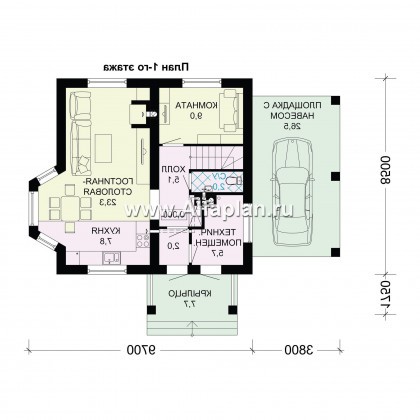 Проекты домов Альфаплан - Проект компактного мансардного дома с навесом для машины - превью плана проекта №1
