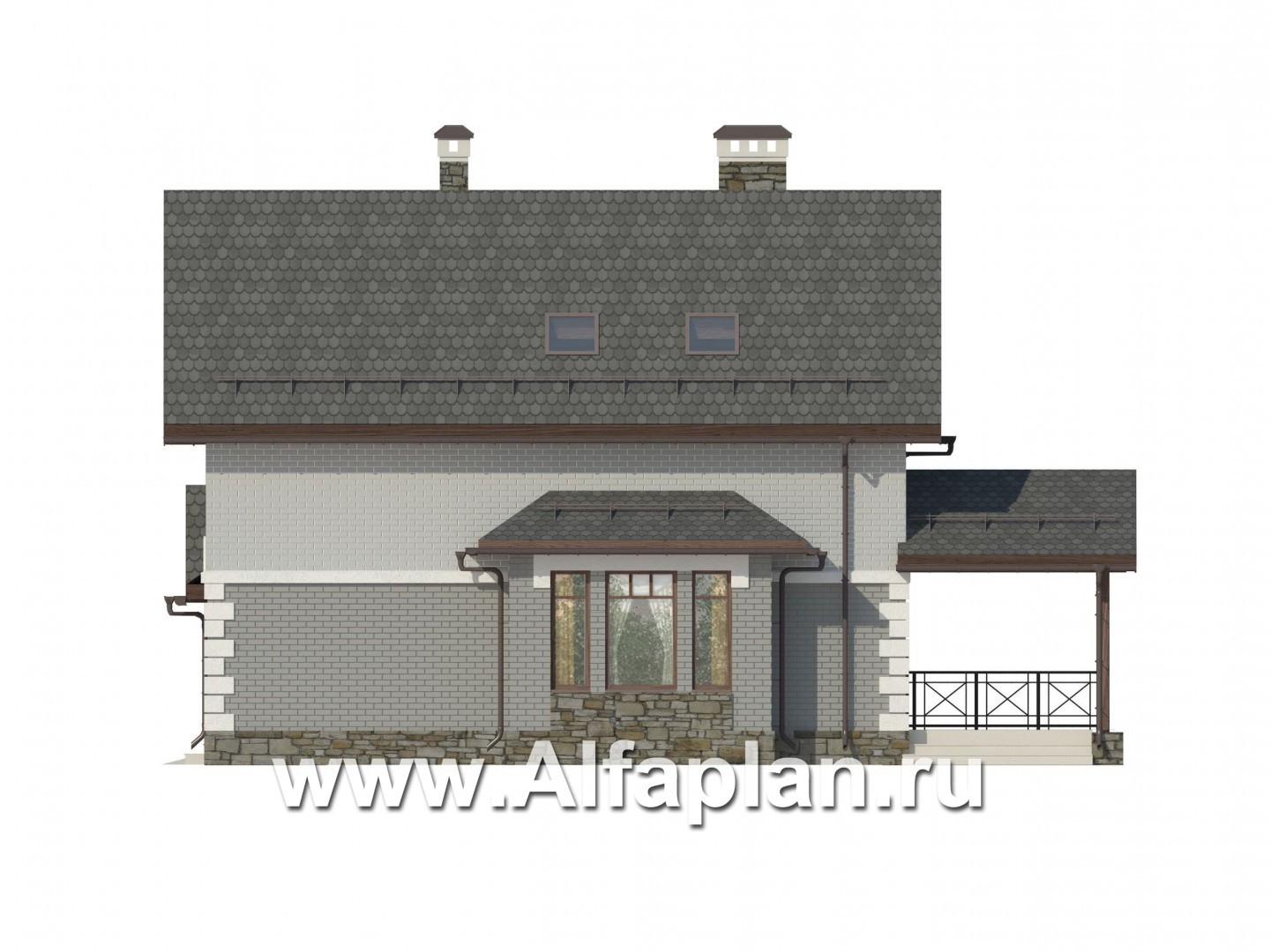 Проекты домов Альфаплан - Компактный коттедж с навесом - изображение фасада №1