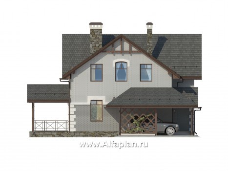 Проекты домов Альфаплан - Компактный коттедж с навесом - превью фасада №3