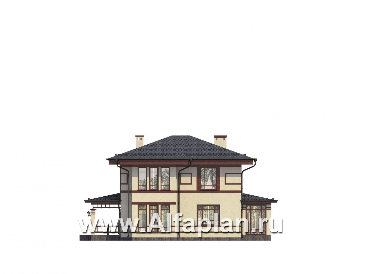 Проекты домов Альфаплан - Проект комфортного дома на две семьи - изображение фасада №2