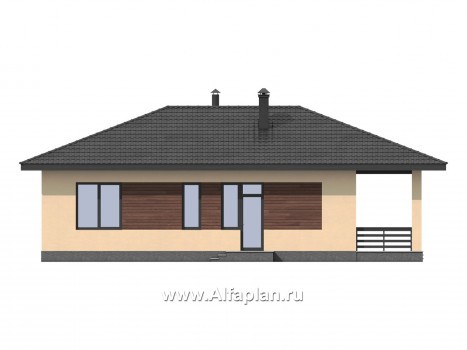 Проект одноэтажного дома из газобетона, планировка 3 спальни и терраса, в современном стиле - превью фасада дома