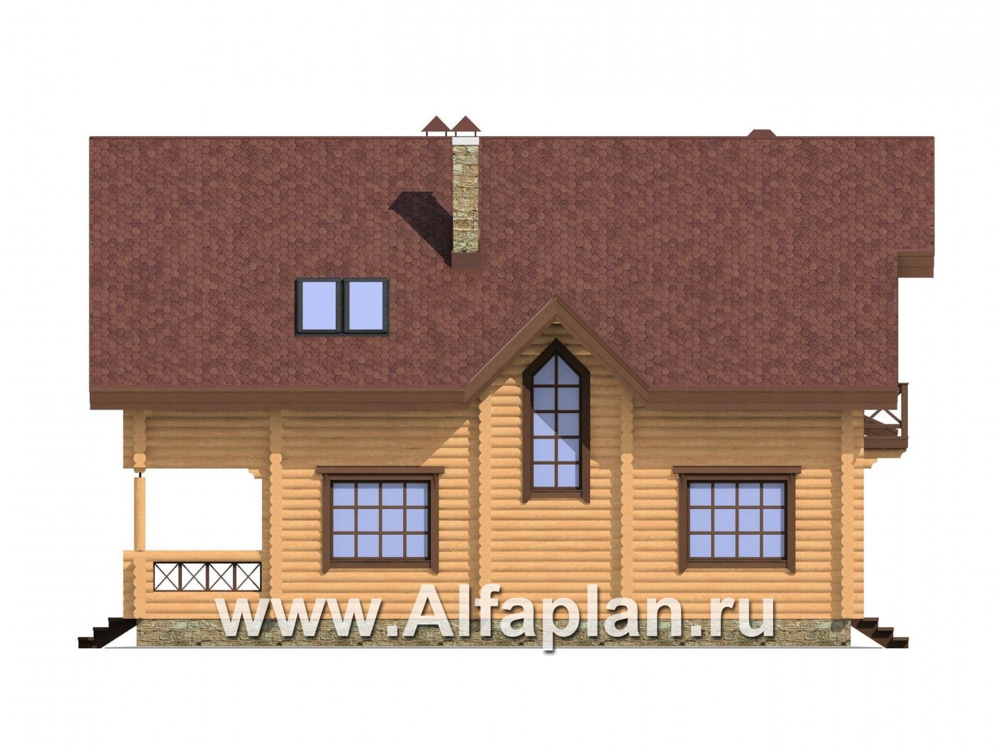 Проекты домов Альфаплан - Проект деревянного дома с верандой - изображение фасада №4