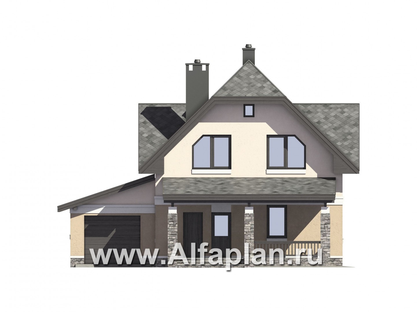 Проекты домов Альфаплан - Проект экономичного дома с гаражом - изображение фасада №1