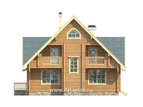 Проекты домов Альфаплан - Проект прадиционного деревянного загородного дома - превью фасада №2