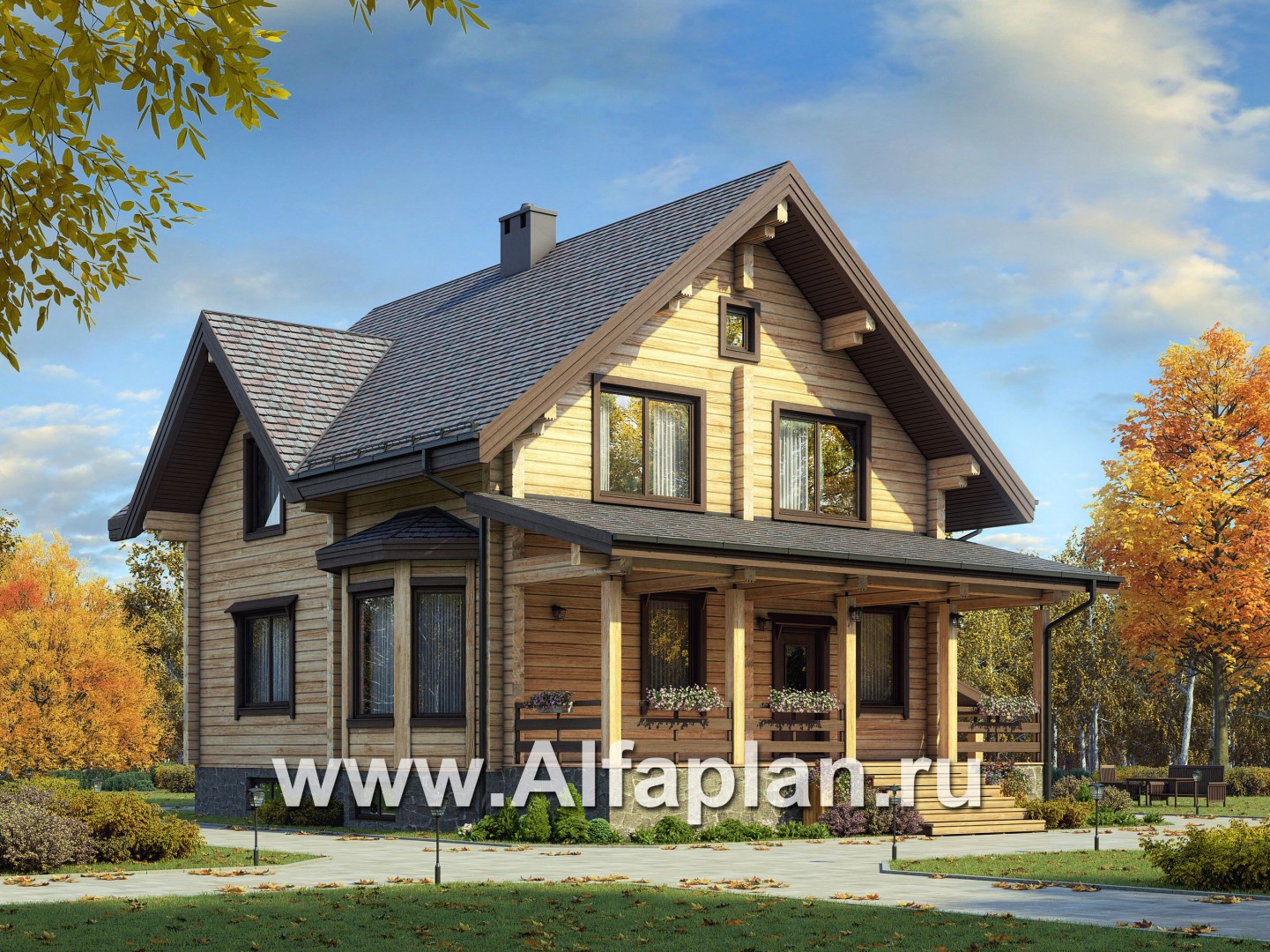 Проекты домов Альфаплан - Проект компактного деревянного дома с цоколем - основное изображение