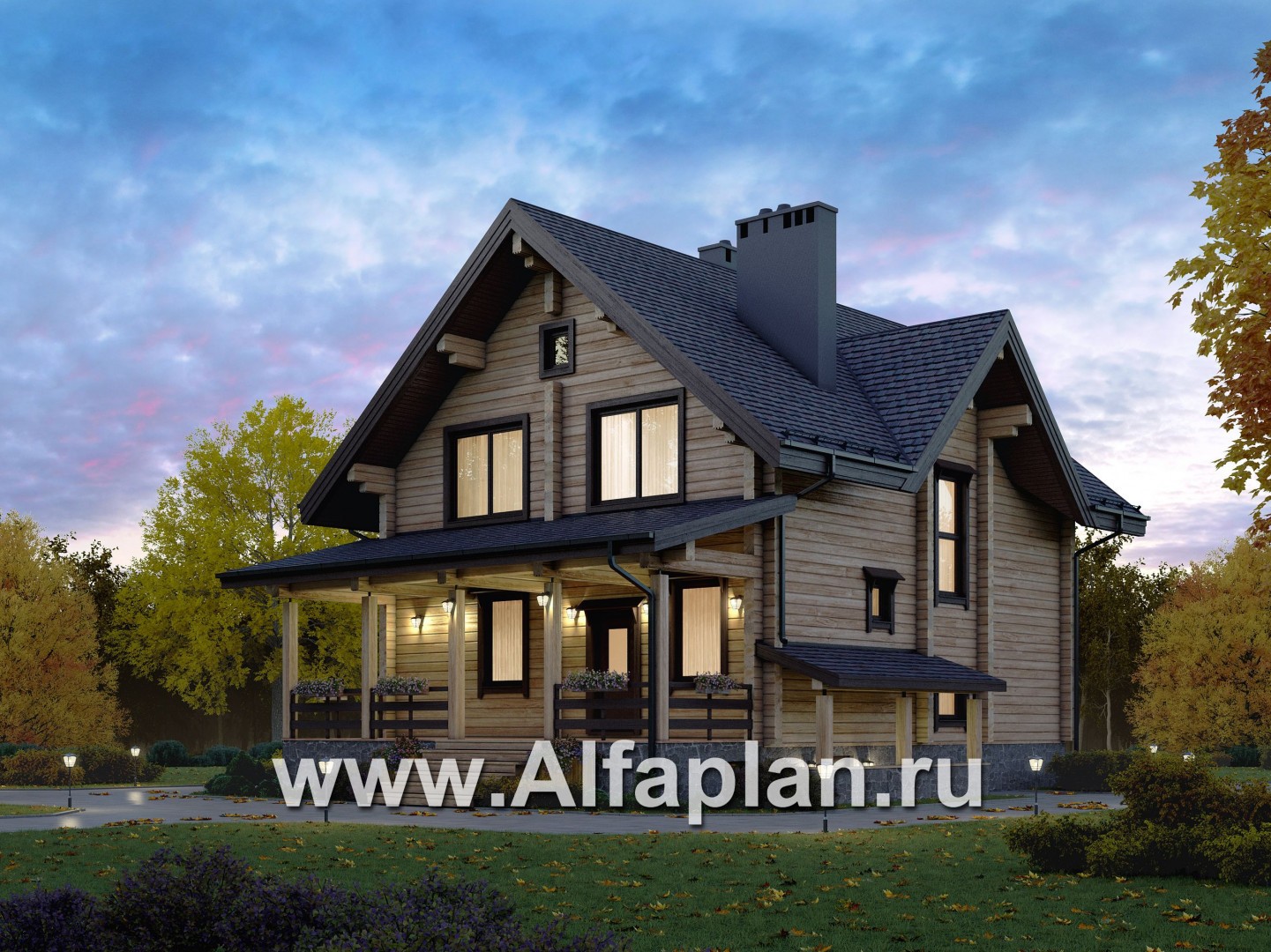 Проекты домов Альфаплан - Проект компактного деревянного дома с цоколем - дополнительное изображение №1