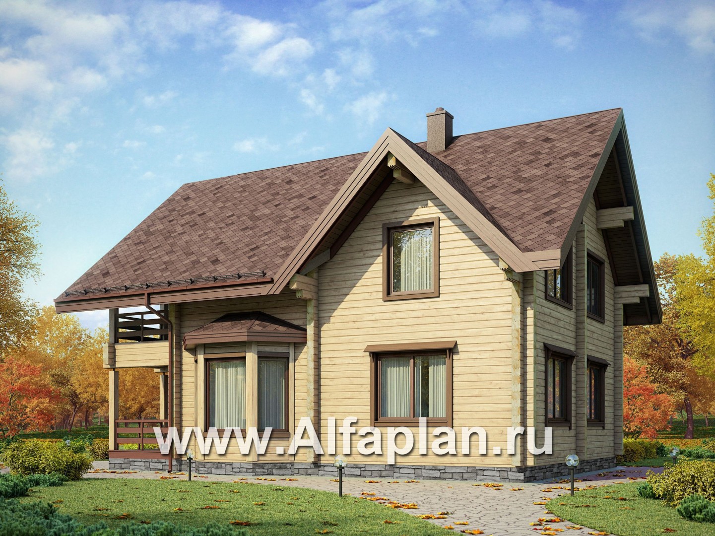 Проекты домов Альфаплан - Проект удобного деревянного дома с террасами - дополнительное изображение №1