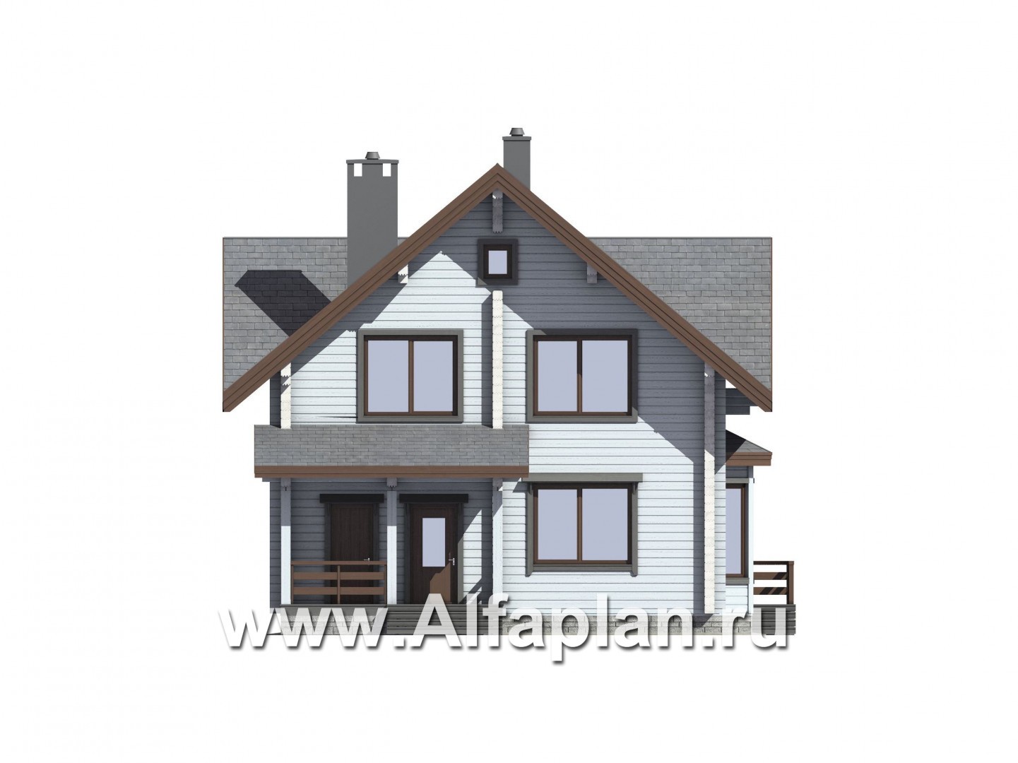 Проекты домов Альфаплан - Проект мансардного дома из бруса - изображение фасада №1