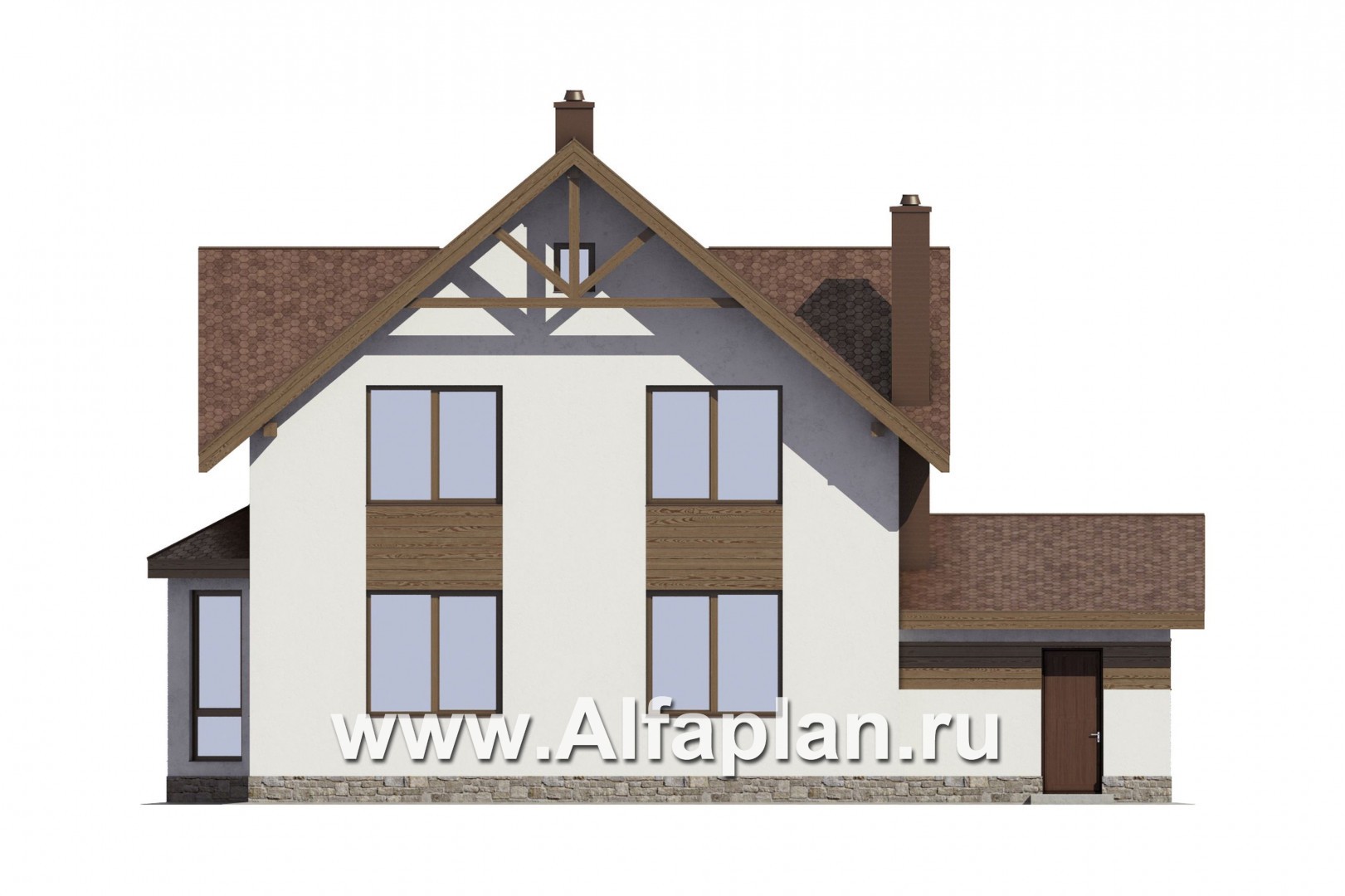 Проекты домов Альфаплан - Проект компатного дома с навесом для машины - изображение фасада №2