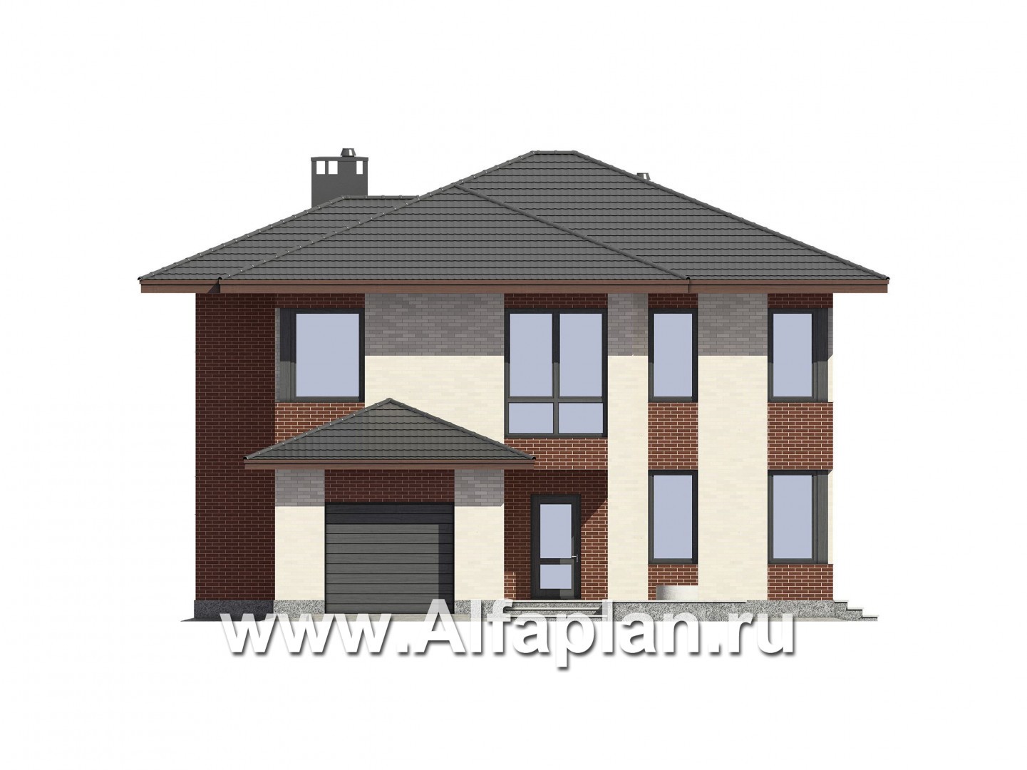 Проекты домов Альфаплан - Проект двухэтажного дома в современном стиле - изображение фасада №1