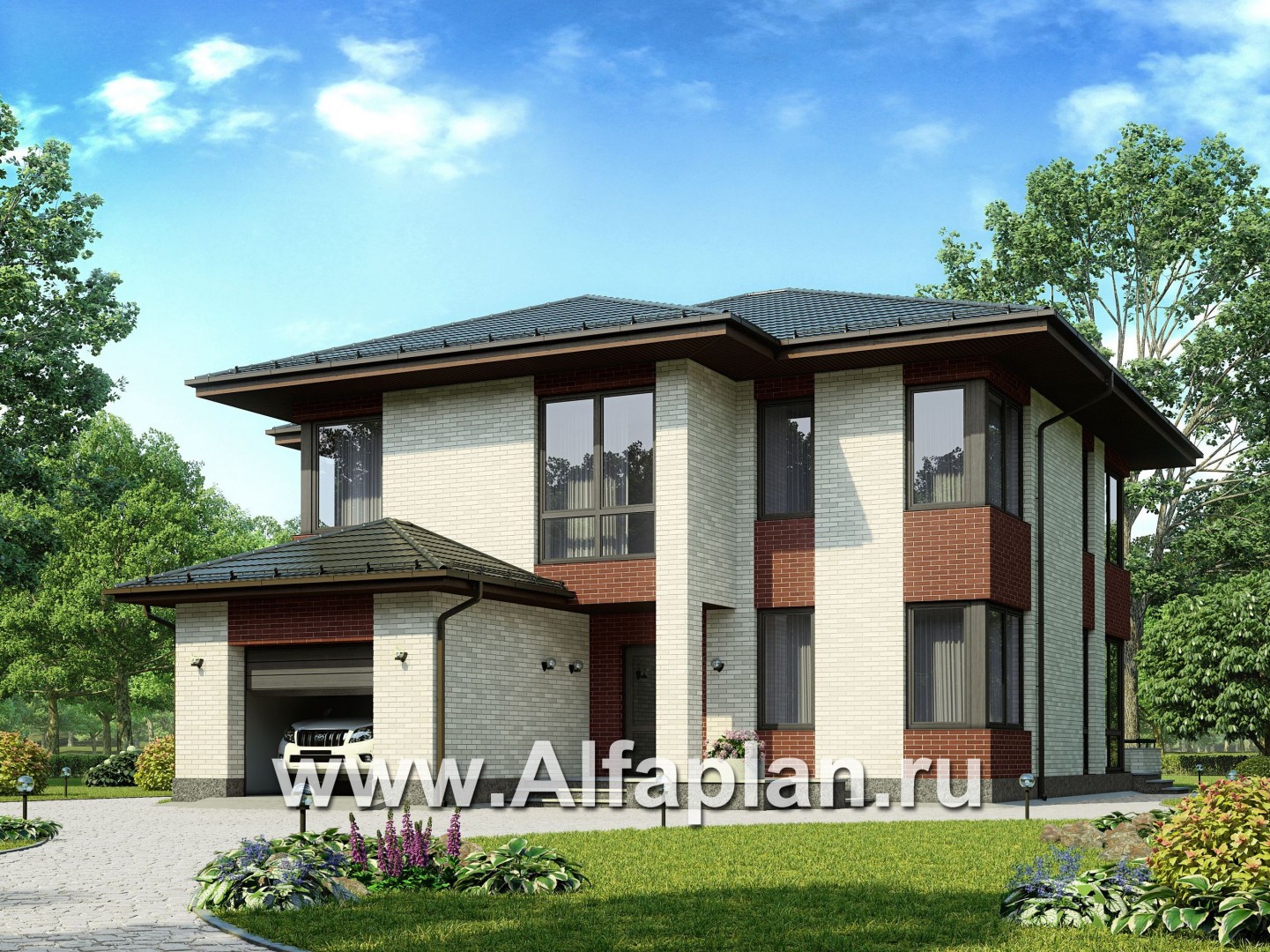 Проекты домов Альфаплан - Проект двухэтажного дома в современном стиле - основное изображение