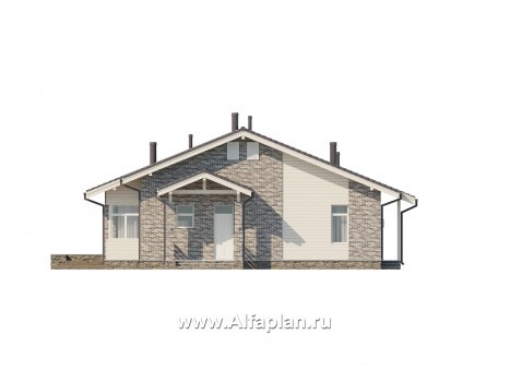 Проект одноэтажного дома из газобетона, с террасой и сауной - превью фасада дома