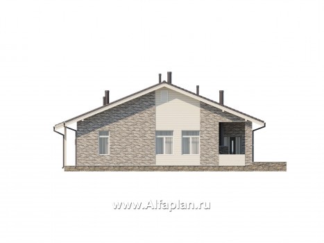Проект одноэтажного дома из газобетона, с террасой и сауной - превью фасада дома
