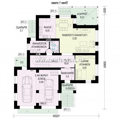 Проекты домов Альфаплан - Проект  двухэтажного коттеджа с гаражом на 2 машины - превью плана проекта №2