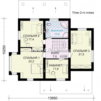 Проекты домов Альфаплан - Проект современного двухэтажного дома - превью плана проекта №2