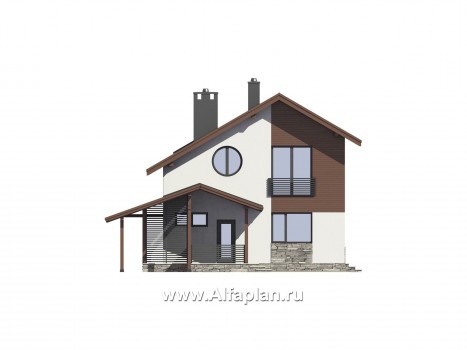 Проекты домов Альфаплан - Проект экономичного дома с навесом для машины - превью фасада №1