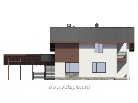 Проекты домов Альфаплан - Проект экономичного дома с навесом для машины - превью фасада №2