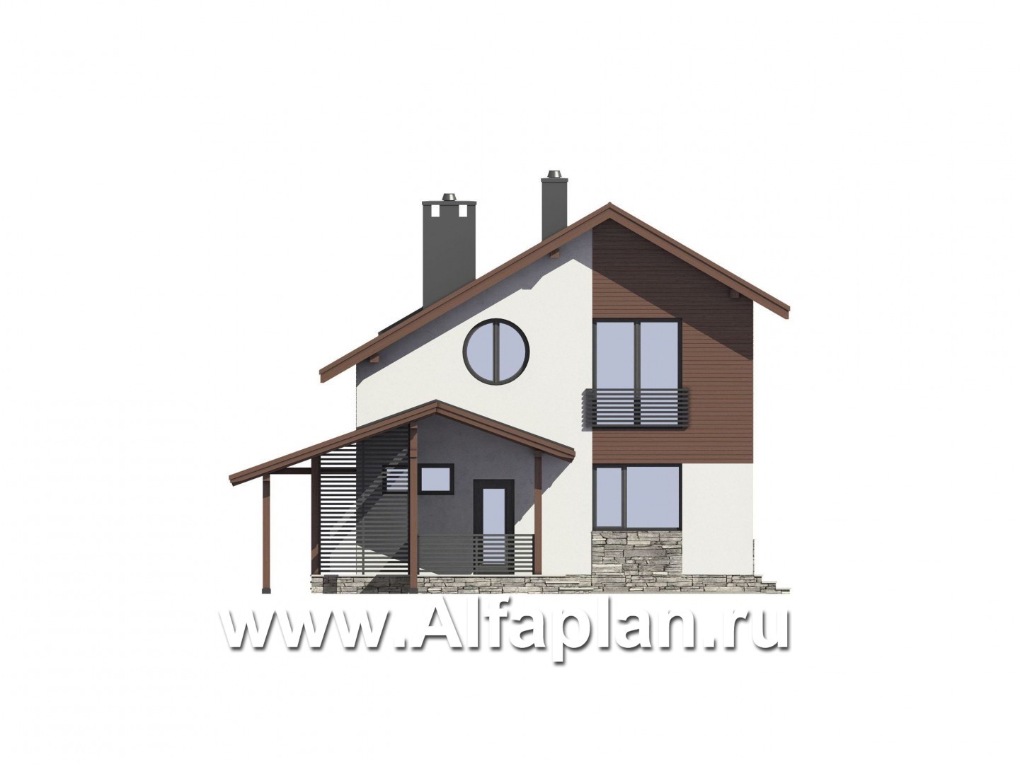 Проекты домов Альфаплан - Проект экономичного и компактного дома с навесом для авто - изображение фасада №1